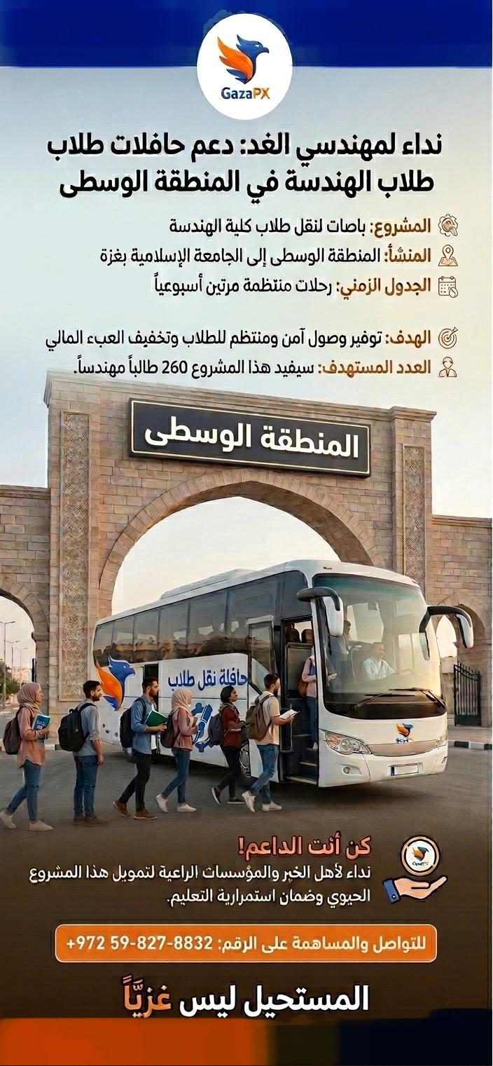 مشروع توفير مواصلات لطلاب الهندسة بالمحافظة الوسطى من والى الجامعة